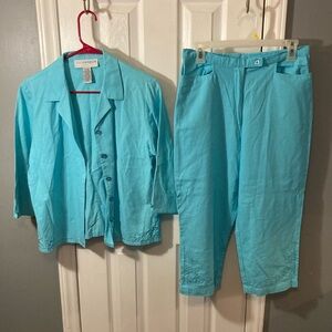 Sag Harbor Petite Aqua 2 Pc Set with 8P capris and 10P jacket